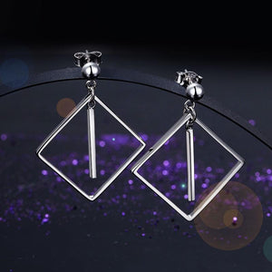 925 Sterling Silver Earrings Dangle Square Fashion Stylish Jewelry MXFE8139