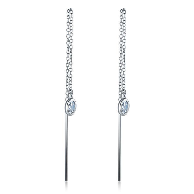 Dangle Drop 925 Sterling Silver Earrings One Line Long Elegant MXFE8141