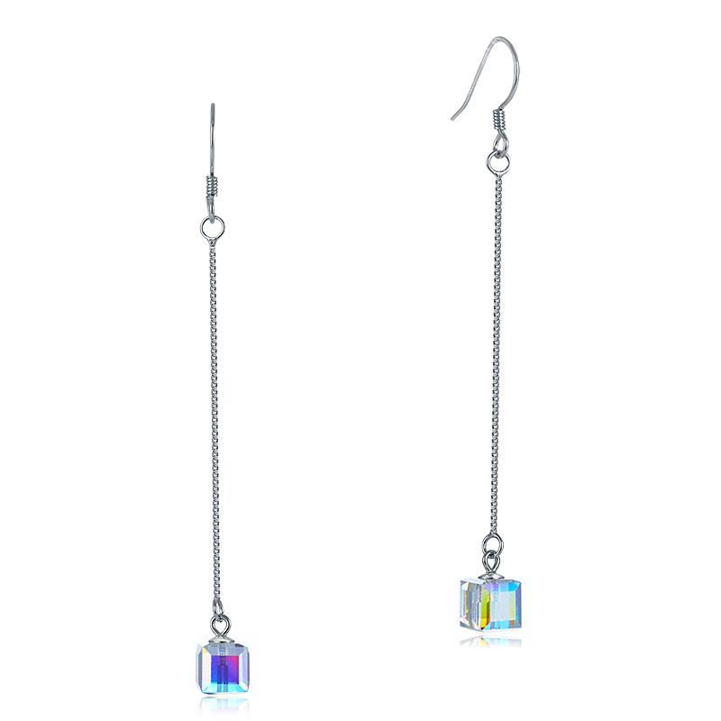 Austrian Crystal Dangle Drop Line 925 Sterling Silver Earrings MXFE8142