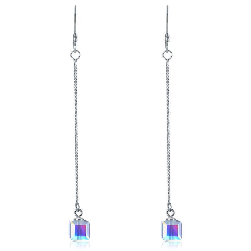Austrian Crystal Dangle Drop Line 925 Sterling Silver Earrings MXFE8142