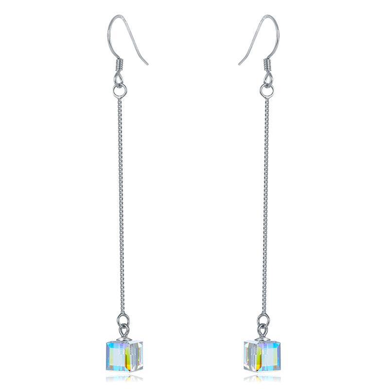 Austrian Crystal Dangle Drop Line 925 Sterling Silver Earrings MXFE8142