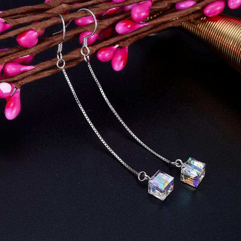 Austrian Crystal Dangle Drop Line 925 Sterling Silver Earrings MXFE8142