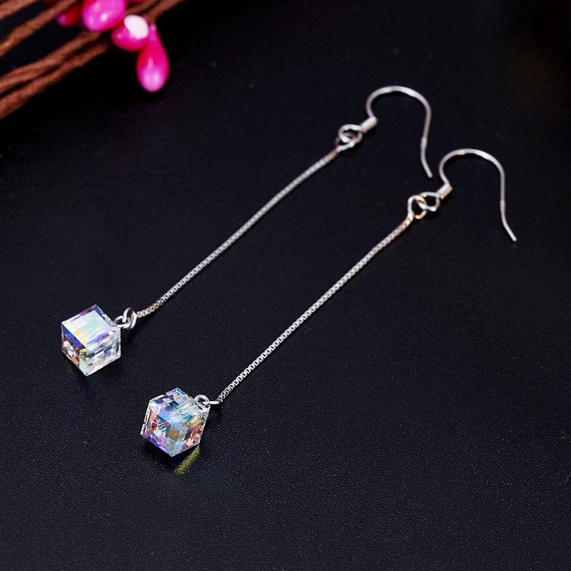Austrian Crystal Dangle Drop Line 925 Sterling Silver Earrings MXFE8142