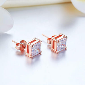 1 Ct Princess Cut Created Zirconia Stud Earrings 925 Sterling Silver Rose Gold Plated MXFE8153