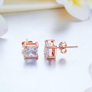 1 Ct Princess Cut Created Zirconia Stud Earrings 925 Sterling Silver Rose Gold Plated MXFE8153