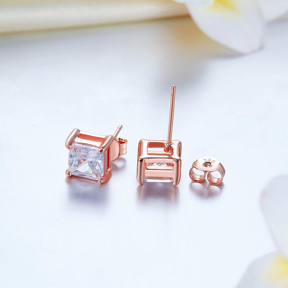 1 Ct Princess Cut Created Zirconia Stud Earrings 925 Sterling Silver Rose Gold Plated MXFE8153