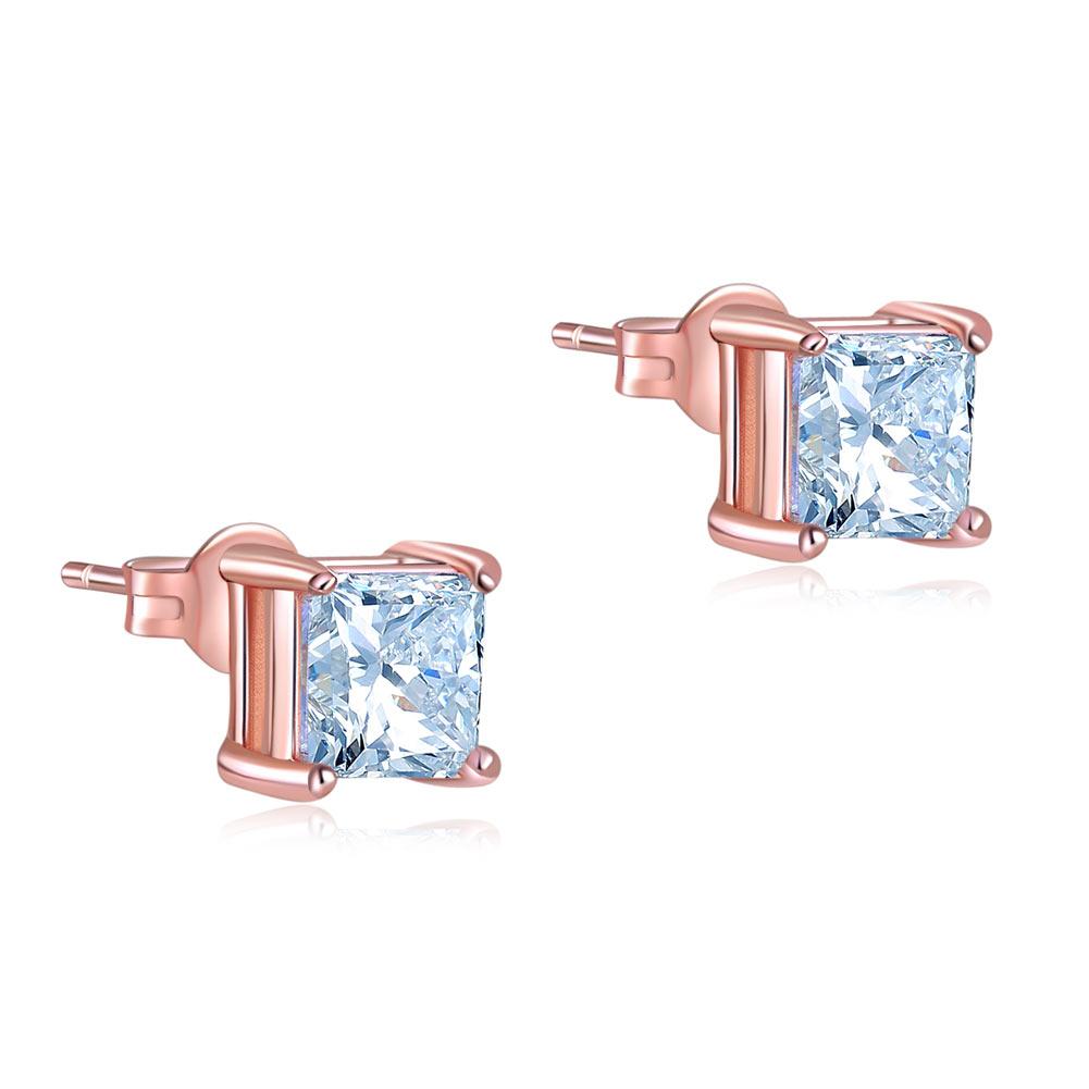 1 Ct Princess Cut Created Zirconia Stud Earrings 925 Sterling Silver Rose Gold Plated MXFE8153