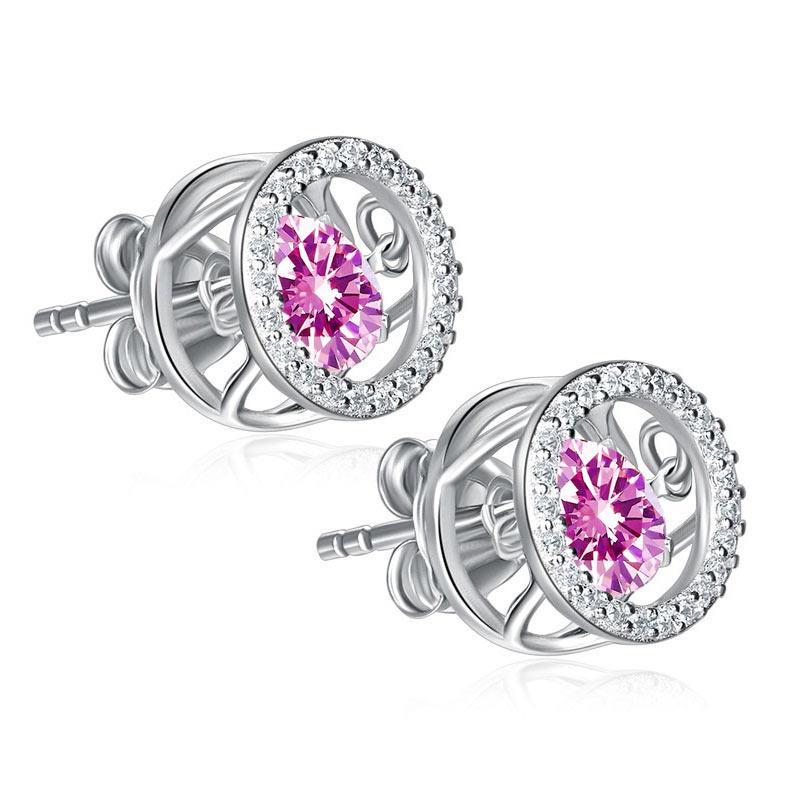 Dancing Pink Stone Stud Earrings 925 Sterling Silver MXFE8170