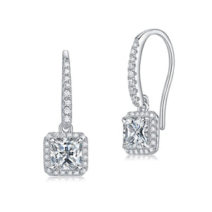Princess Cut 0.8 Carat Moissanite Diamond Dangle Earrings 925 Sterling Silver XMFE8205