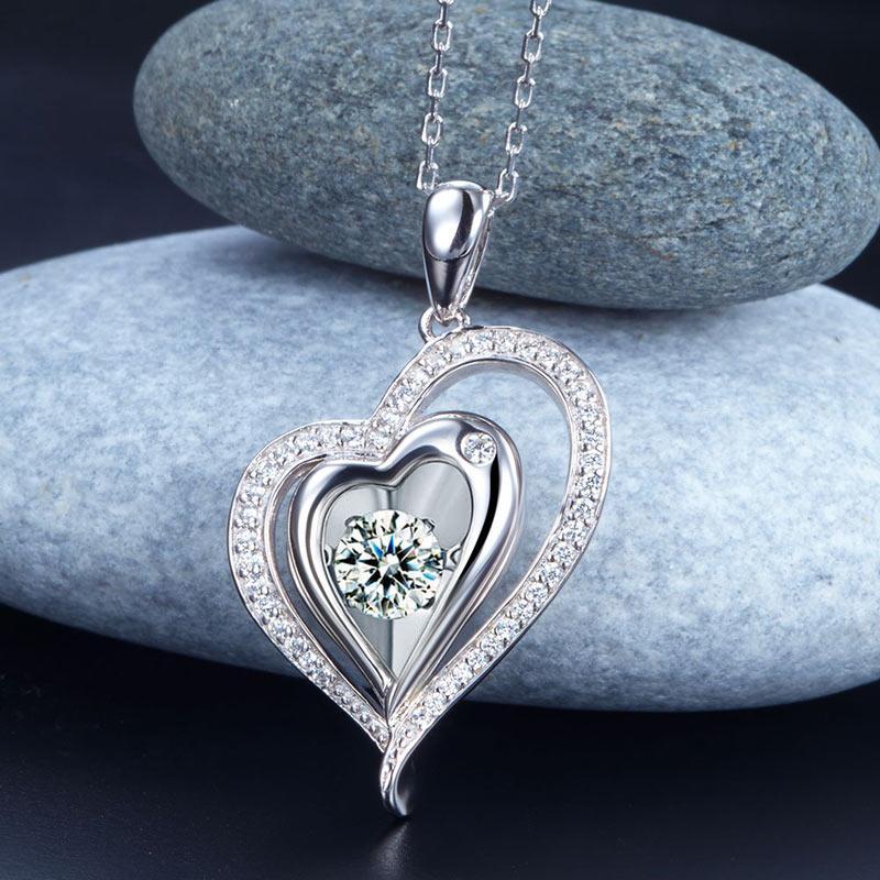 Dancing Stone Heart Pendant Necklace 925 Sterling Silver MXFN8047
