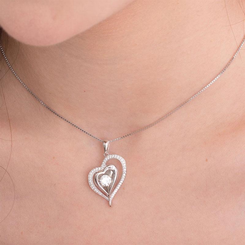Dancing Stone Heart Pendant Necklace 925 Sterling Silver MXFN8047
