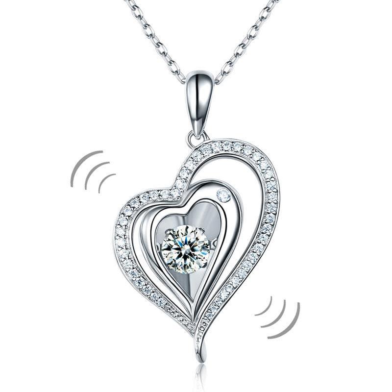 Dancing Stone Heart Pendant Necklace 925 Sterling Silver MXFN8047