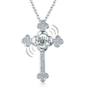 Dancing Stone Cross Pendant Necklace 925 Sterling Silver Vintage Style Gothic MXFN8048