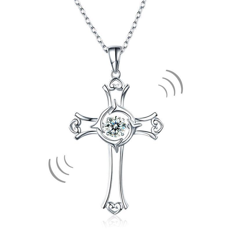 Dancing Stone Heart Cross Pendant Necklace 925 Sterling Silver MXFN8049