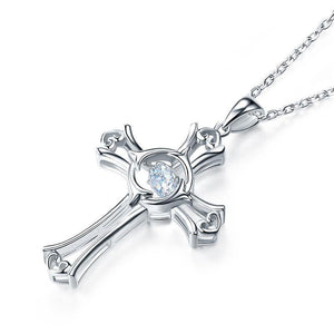 Dancing Stone Heart Cross Pendant Necklace 925 Sterling Silver MXFN8049