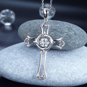 Dancing Stone Heart Cross Pendant Necklace 925 Sterling Silver MXFN8049