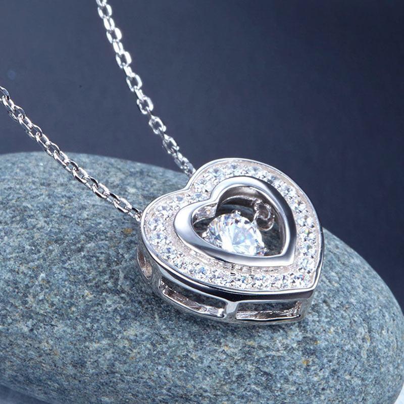 Dancing Stone Heart Pendant Necklace 925 Sterling Silver MXFN8051