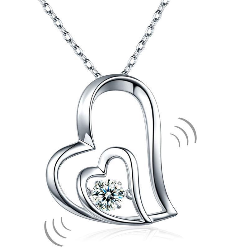 Dancing Stone Double Heart Pendant Necklace 925 Sterling Silver MXFN8053