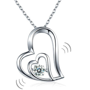 Dancing Stone Double Heart Pendant Necklace 925 Sterling Silver MXFN8053