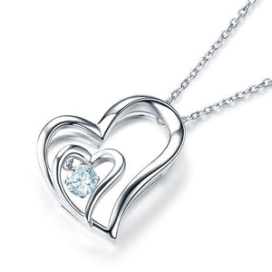 Dancing Stone Double Heart Pendant Necklace 925 Sterling Silver MXFN8053