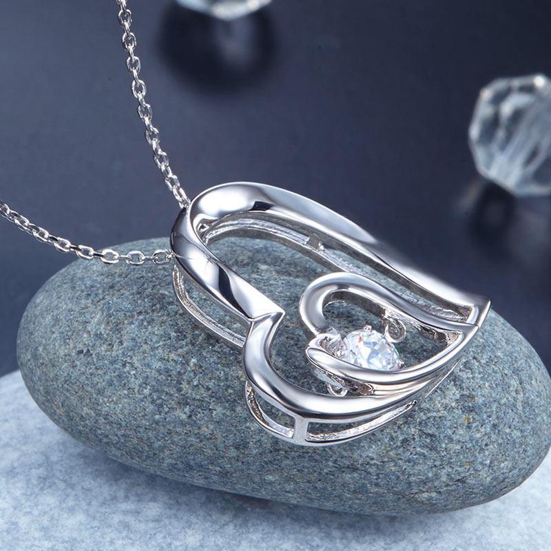 Dancing Stone Double Heart Pendant Necklace 925 Sterling Silver MXFN8053