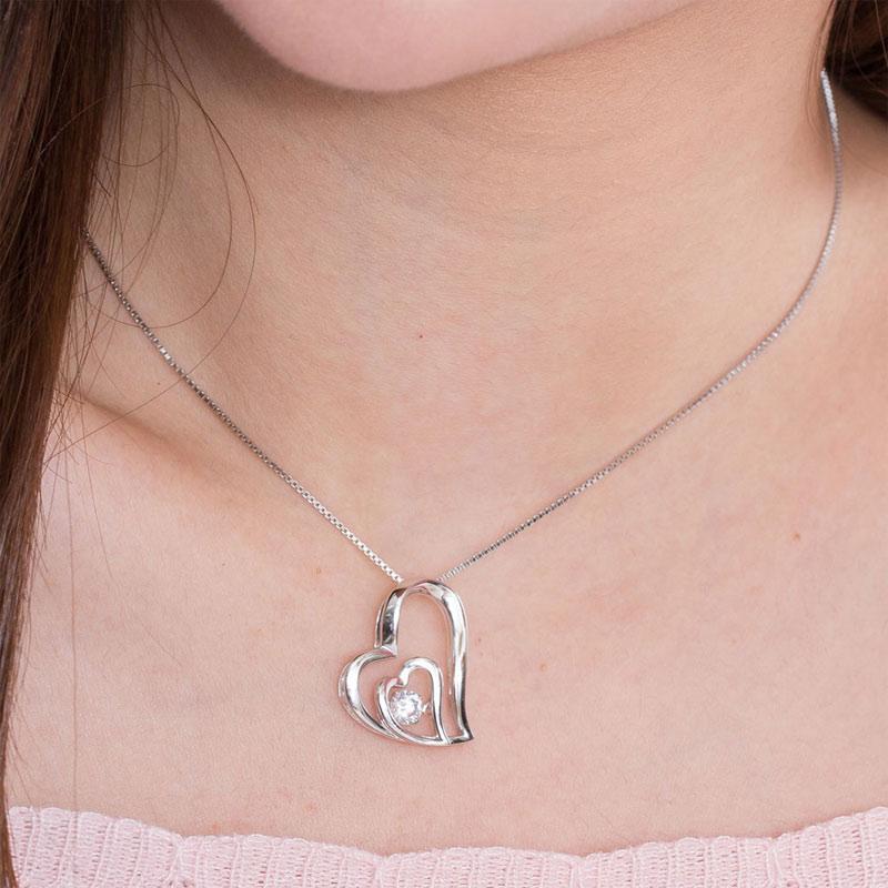 Dancing Stone Double Heart Pendant Necklace 925 Sterling Silver MXFN8053