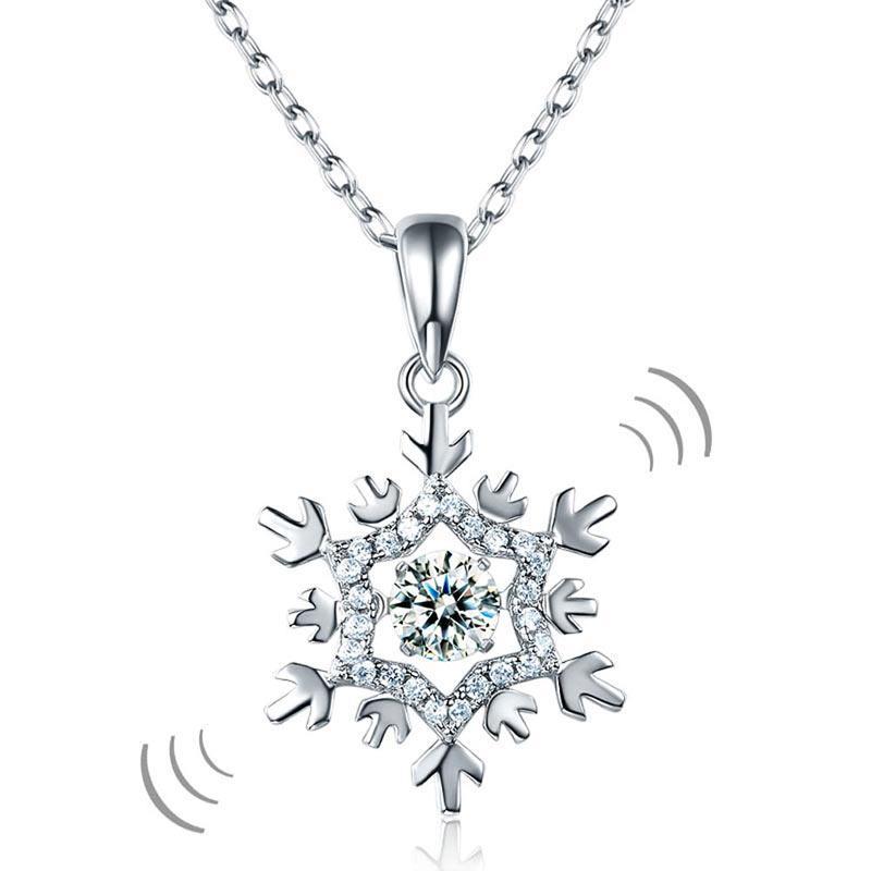 Dancing Stone Snowflake Pendant Necklace 925 Sterling Silver MXFN8055