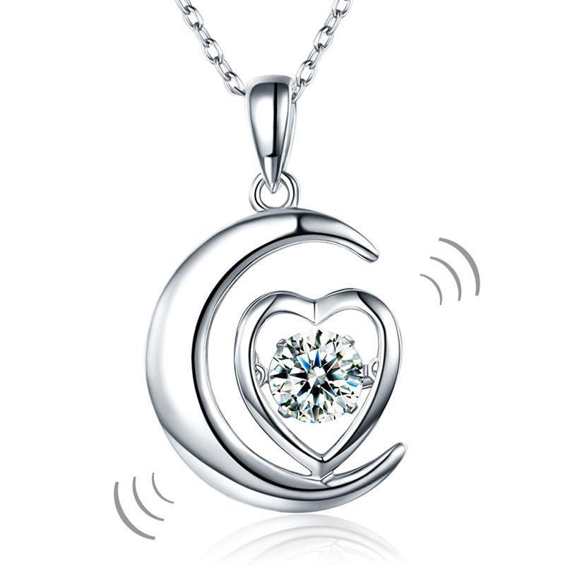 Dancing Stone Moon Heart Pendant Necklace 925 Sterling Silver MXFN8056