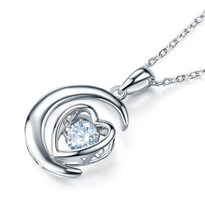 Dancing Stone Moon Heart Pendant Necklace 925 Sterling Silver MXFN8056