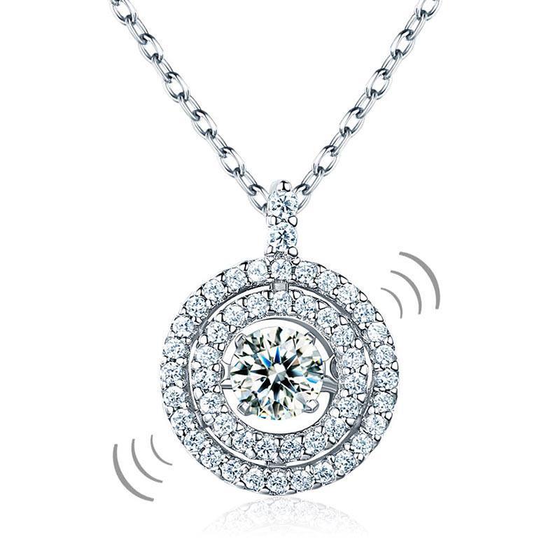 Dancing Stone Halo Pendant Necklace Solid 925 Sterling Silver MXFN8057