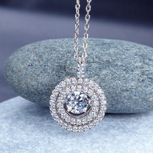 Dancing Stone Halo Pendant Necklace Solid 925 Sterling Silver MXFN8057