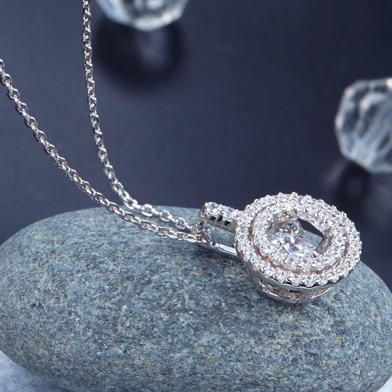 Dancing Stone Halo Pendant Necklace Solid 925 Sterling Silver MXFN8057