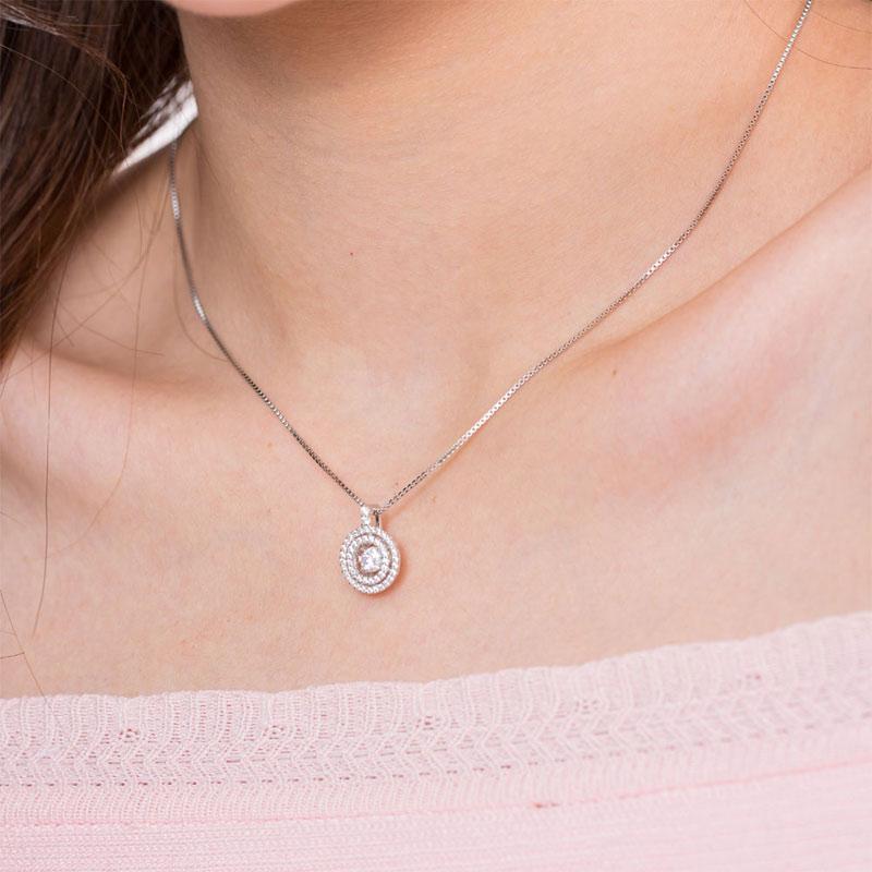 Dancing Stone Halo Pendant Necklace Solid 925 Sterling Silver MXFN8057