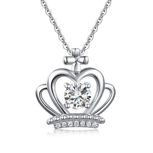 Crown Pendant Necklace Solid 925 Sterling Silver Jewelry Created Zirconia MXFN8058