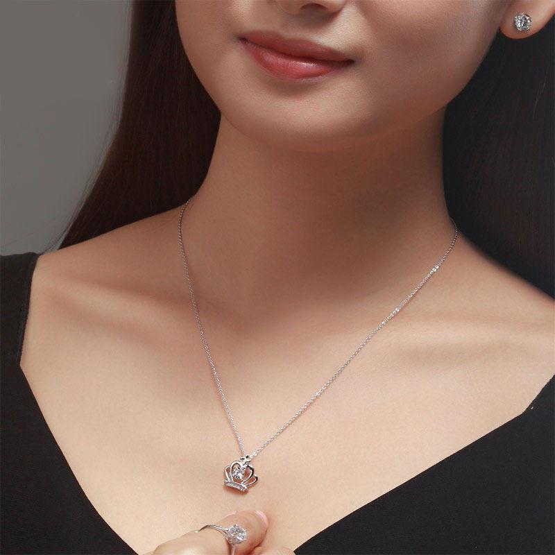 Crown Pendant Necklace Solid 925 Sterling Silver Jewelry Created Zirconia MXFN8058