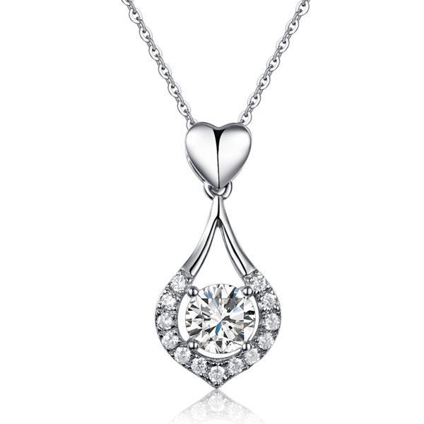 Heart Tear Drop Pendant Necklace 925 Sterling Silver Jewelry Created Zirconia MXFN8059
