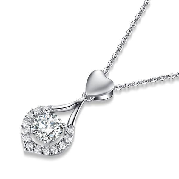 Heart Tear Drop Pendant Necklace 925 Sterling Silver Jewelry Created Zirconia MXFN8059