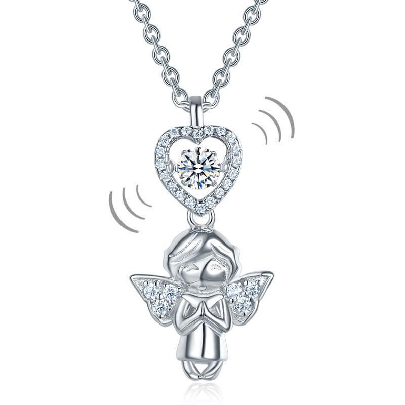 Angel Heart Dancing Stone Kids Girl Pendant Necklace Solid 925 Sterling Silver Children Jewelry MXFN8068