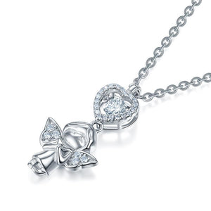 Angel Heart Dancing Stone Kids Girl Pendant Necklace Solid 925 Sterling Silver Children Jewelry MXFN8068