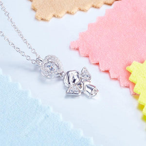 Angel Heart Dancing Stone Kids Girl Pendant Necklace Solid 925 Sterling Silver Children Jewelry MXFN8068