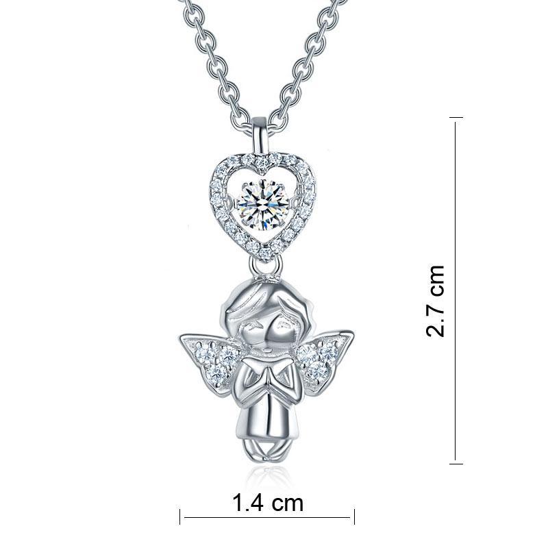 Angel Heart Dancing Stone Kids Girl Pendant Necklace Solid 925 Sterling Silver Children Jewelry MXFN8068