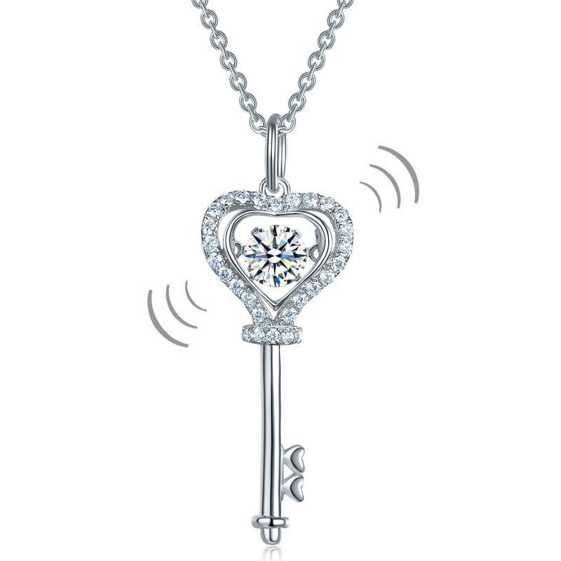 Key Heart Dancing Stone Kids Girl Pendant Necklace 925 Sterling Silver Children Jewelry MXFN8069