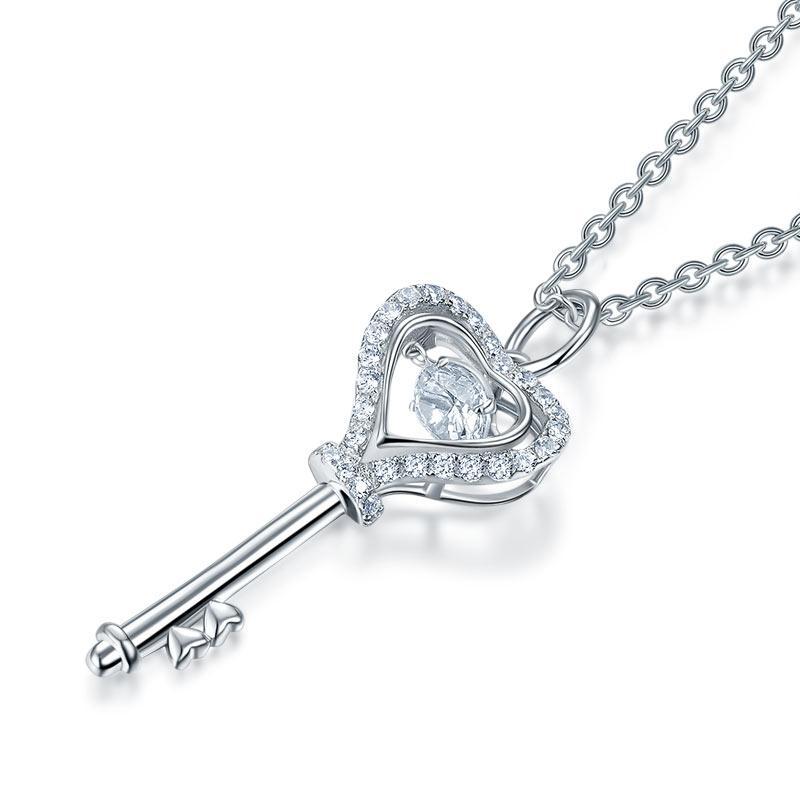 Key Heart Dancing Stone Kids Girl Pendant Necklace 925 Sterling Silver Children Jewelry MXFN8069