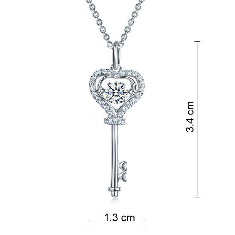 Key Heart Dancing Stone Kids Girl Pendant Necklace 925 Sterling Silver Children Jewelry MXFN8069