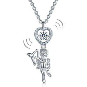 Love Angel Heart Dancing Stone Kids Girl Pendant Necklace 925 Sterling Silver Children Jewelry MXFN8070