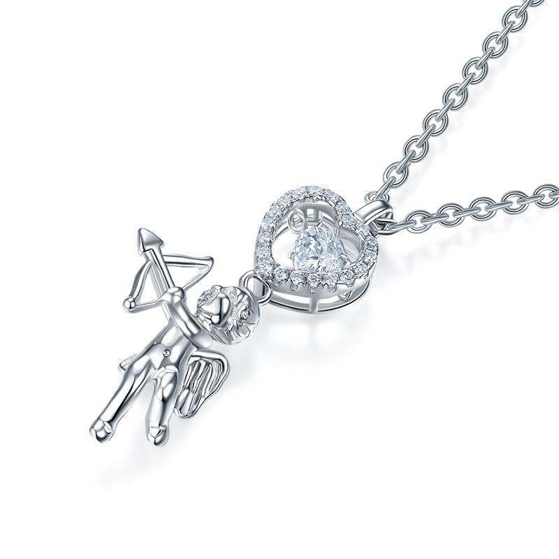 Love Angel Heart Dancing Stone Kids Girl Pendant Necklace 925 Sterling Silver Children Jewelry MXFN8070