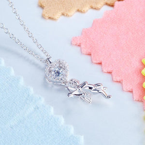 Love Angel Heart Dancing Stone Kids Girl Pendant Necklace 925 Sterling Silver Children Jewelry MXFN8070