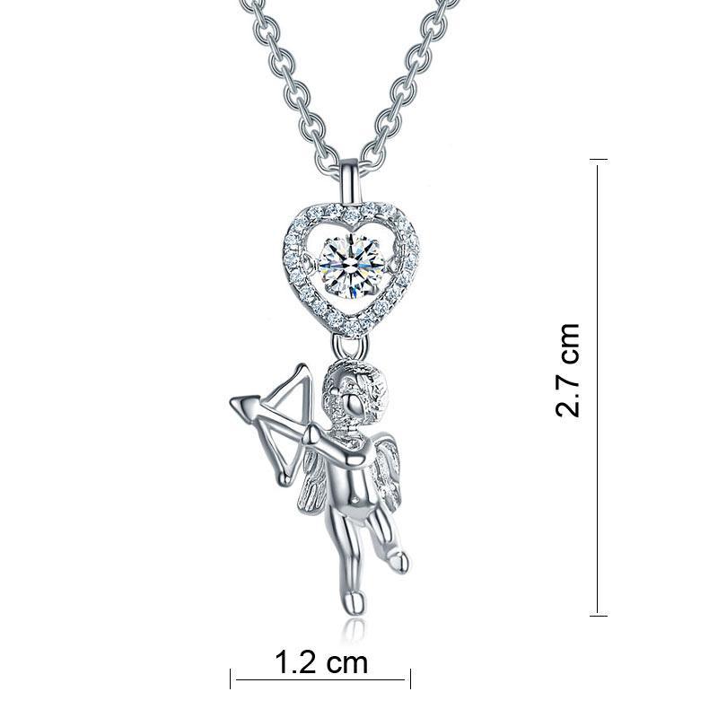Love Angel Heart Dancing Stone Kids Girl Pendant Necklace 925 Sterling Silver Children Jewelry MXFN8070