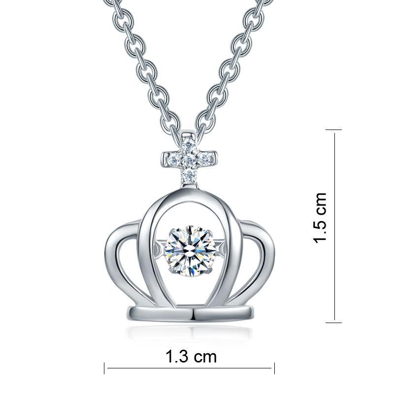Crown Dancing Stone Kids Girl Pendant Necklace Solid 925 Sterling Silver Children Jewelry MXFN8071