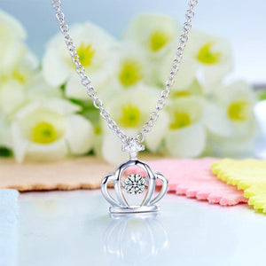 Crown Dancing Stone Kids Girl Pendant Necklace Solid 925 Sterling Silver Children Jewelry MXFN8071